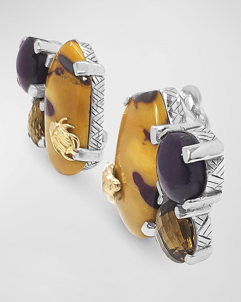 Stephen Dweck Jasper, Star Ruby and Cognac Quartz Clip-On Earrings