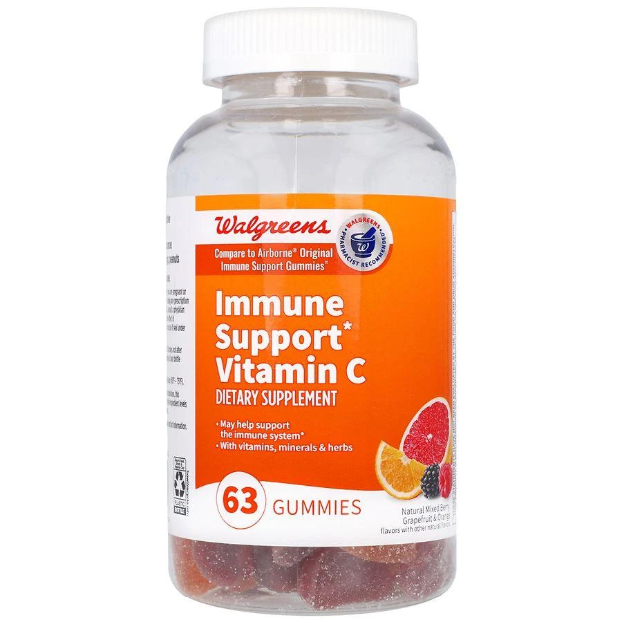 Walgreens Immune Support Vitamin C Gummies Natural Mixed Berry 
Grapefruit 
Orange