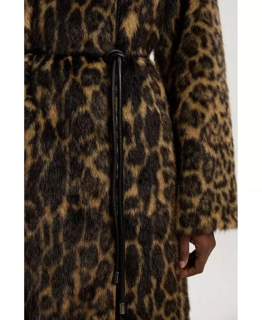 KAREN MILLEN Women
s Faux Fur Collarless Tie Belted Midi Coat 6