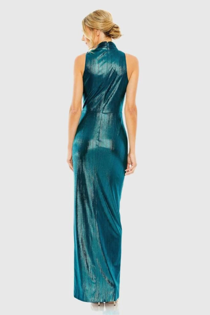 Ieena for Mac Duggal Sleeveless High Neck Cutout Gown In Peacock 2