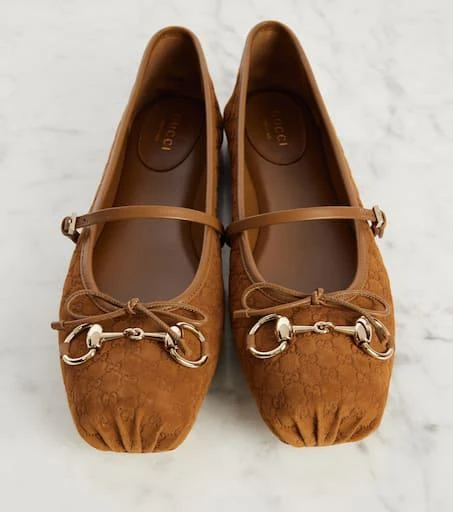 Gucci Gucci Horsebit GG suede ballet flats 5
