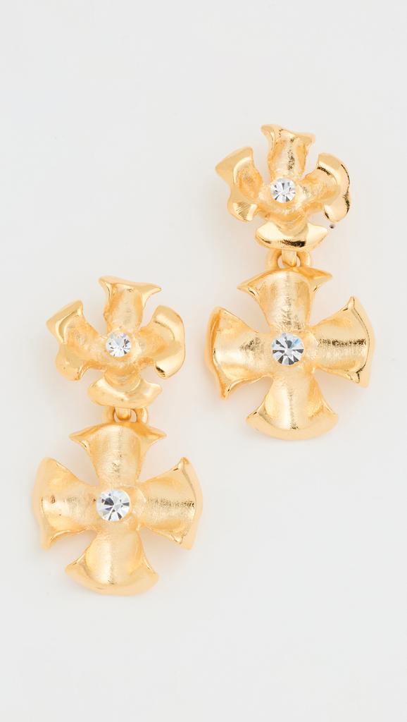 Kenneth Jay Lane Crystal Center Flower Drop Pierced Earrings