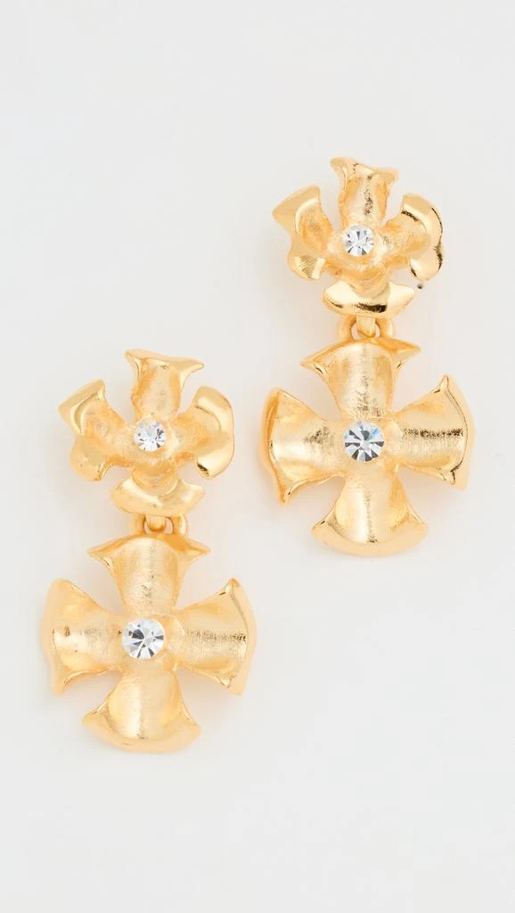 Kenneth Jay Lane Crystal Center Flower Drop Pierced Earrings 1