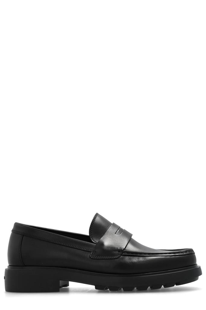 Shop Ferragamo Logo Embossed Slip-On Loafers on Sale at