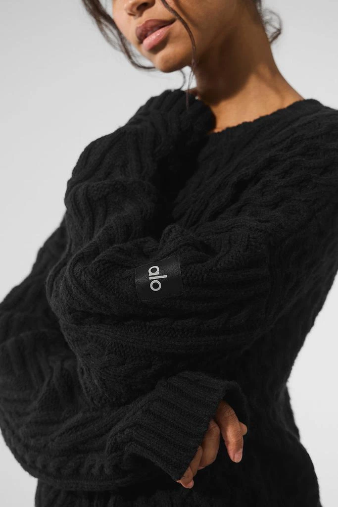 Alo Cable Knit Crew Neck Sweater - Black 3