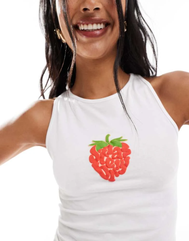 Miss Selfridge Miss Selfridge puff print summer strawberry racer vest top in white 2