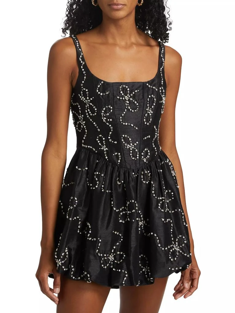 LOVESHACKFANCY Crystal Bow Shantung Brookhaven Minidress 3