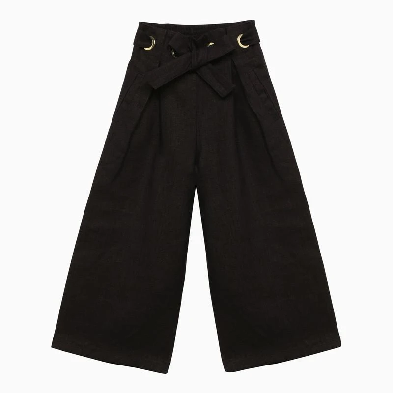 Chloé Navy blue linen trousers with bow 1