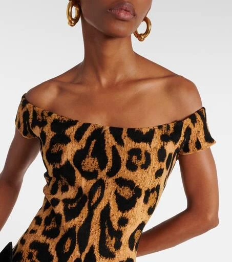 Oscar de la Renta Leopard-print off-shoulder midi dress 4