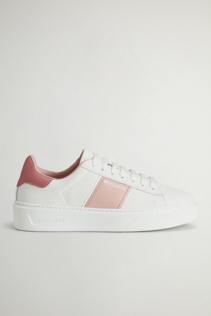 Woolrich Classic Court Leather Sneakers with Contrasting Side Band - Women - Pink