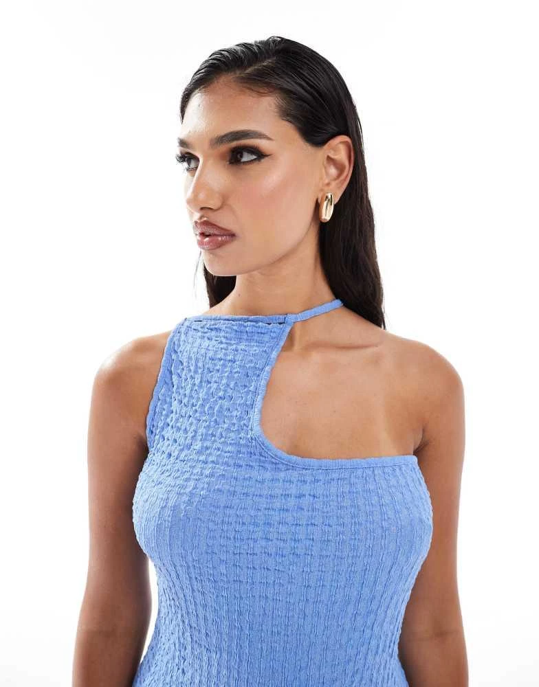 ASOS ASOS DESIGN textured maxi dress with asymmetric halter in blue 2