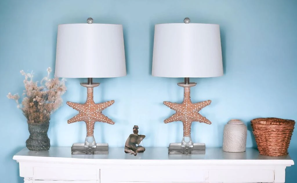 Homezia Set of Two Orange Coastal Starfish Table Lamps 1