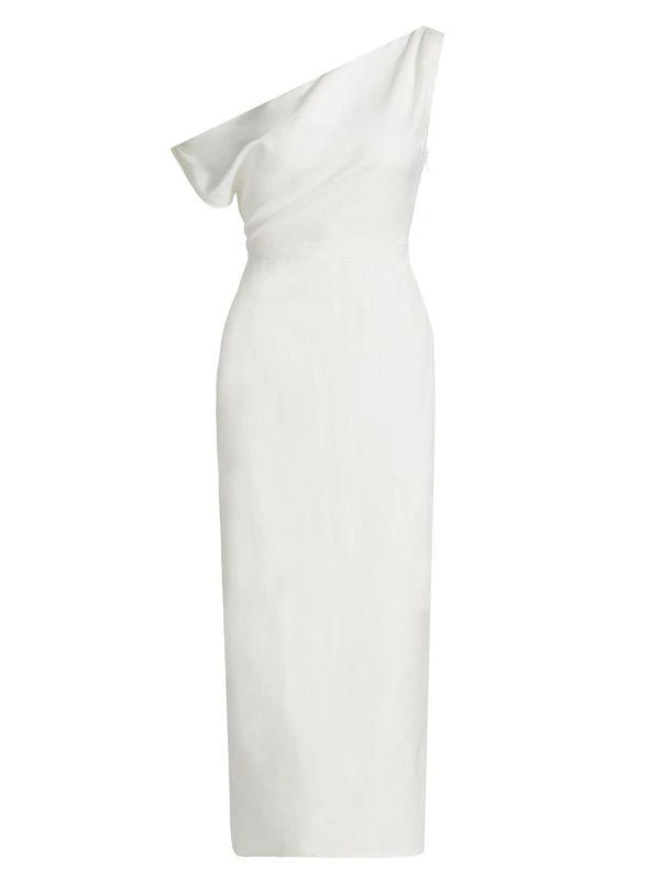 If Only Studio One Shoulder Linen-Blend Midi-Dress 6