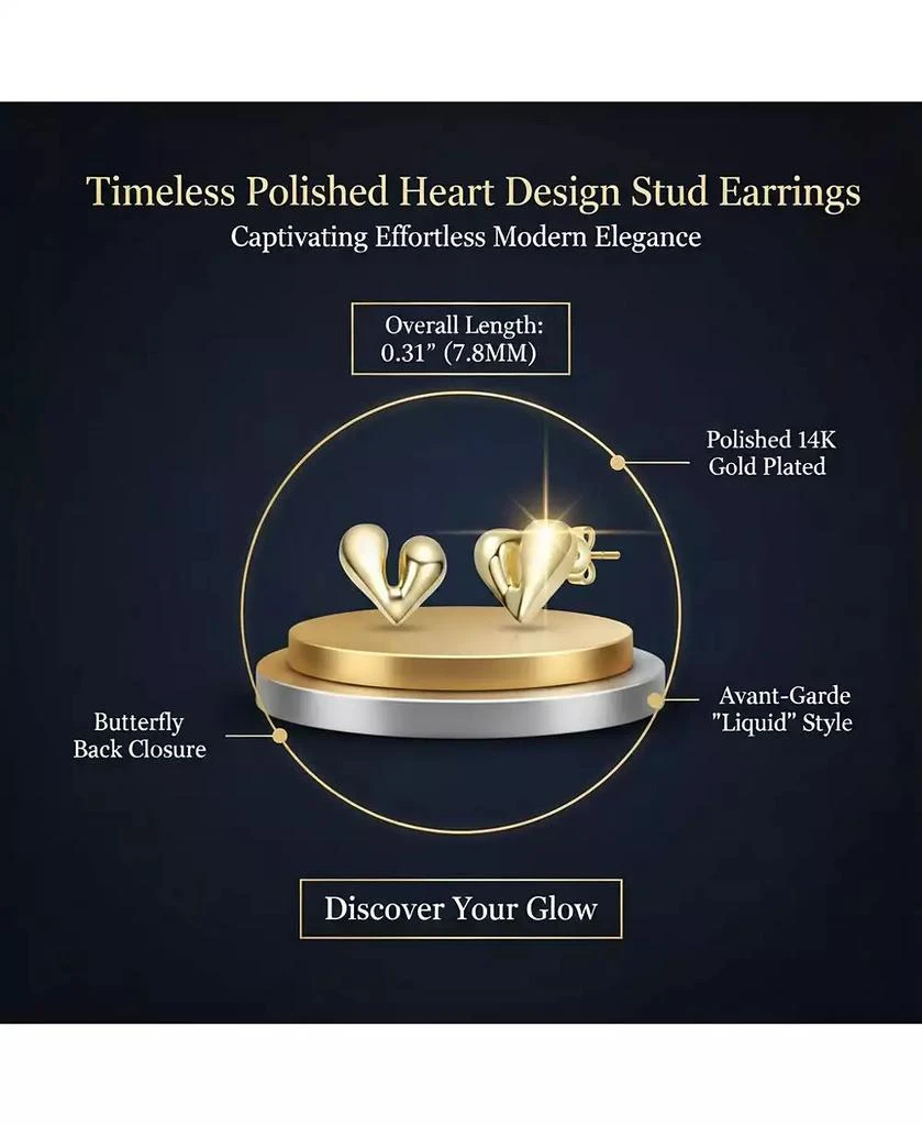 Rachel Glauber Polished Heart Design Stud Earrings in 14K Gold Plated 4