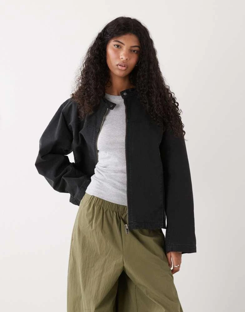 Weekday Weekday washed canvas zip through jacket in black