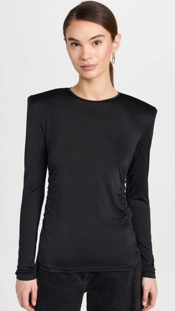 Tibi Micro Jersey Shoulderpad Fitted Crewneck Top 6
