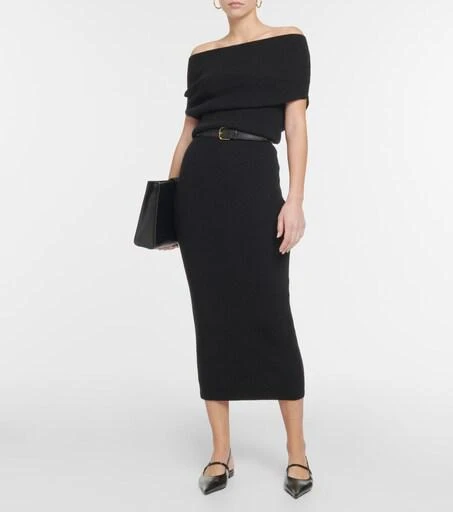 TOTME Ribbed-knit off-shoulder midi Dress - Black