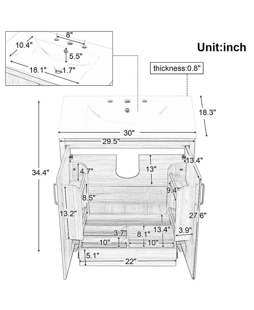 CASAINC 30" Bathroom Vanity with Sink Combo, Multi-Functional Cabinet with Doors and Drawer, MDF Board 8