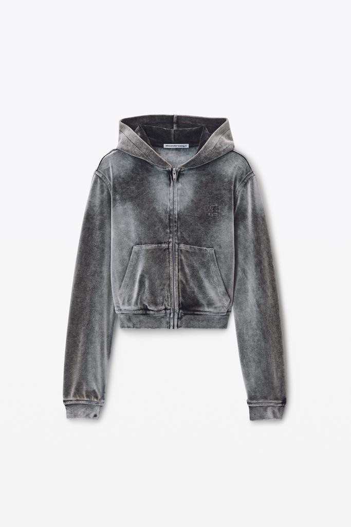 Alexander Wang Shrunken Zip-Up Hoodie in Crushed Velour