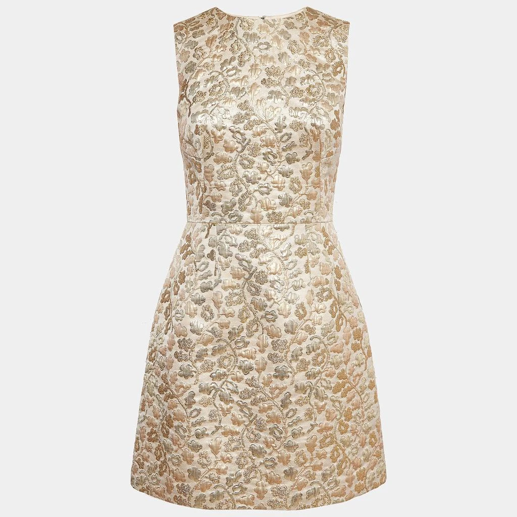 Dolce & Gabbana Dolce & Gabbana Gold Patterned Jacquard Sleeveless Mini Dress S 1
