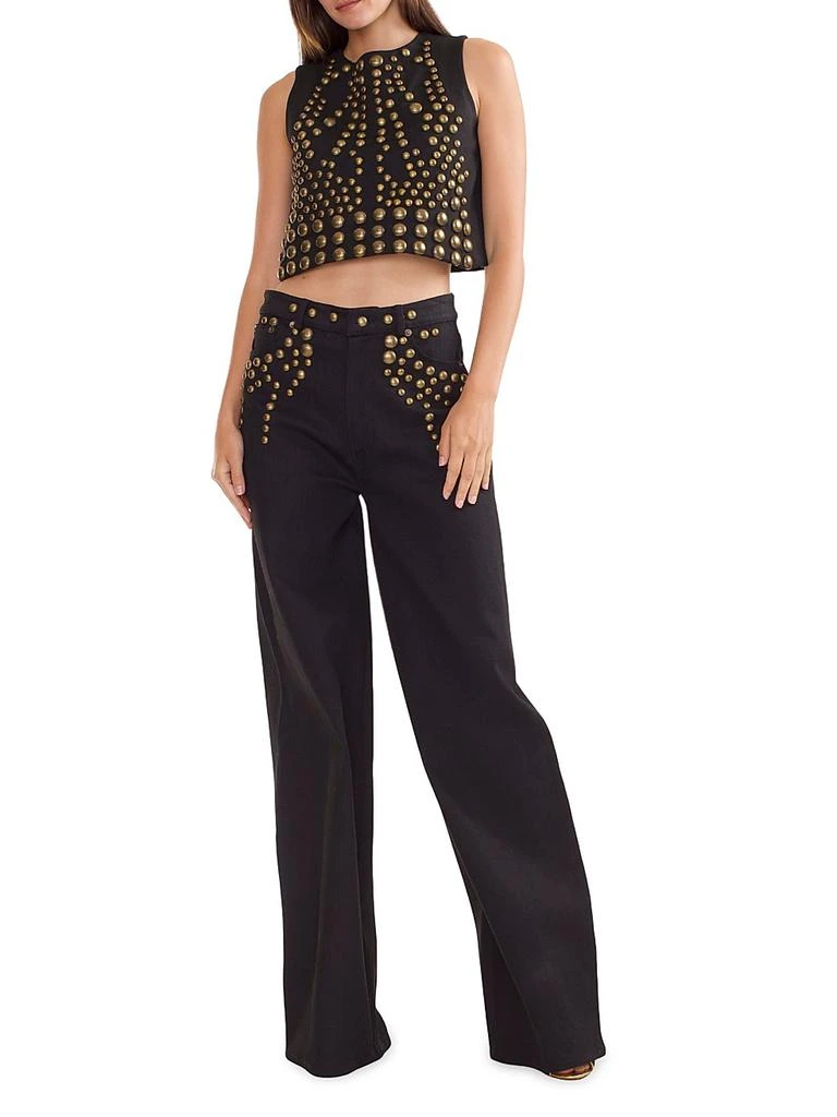 Cynthia Rowley Studded Wide-Leg Denim Pants 2