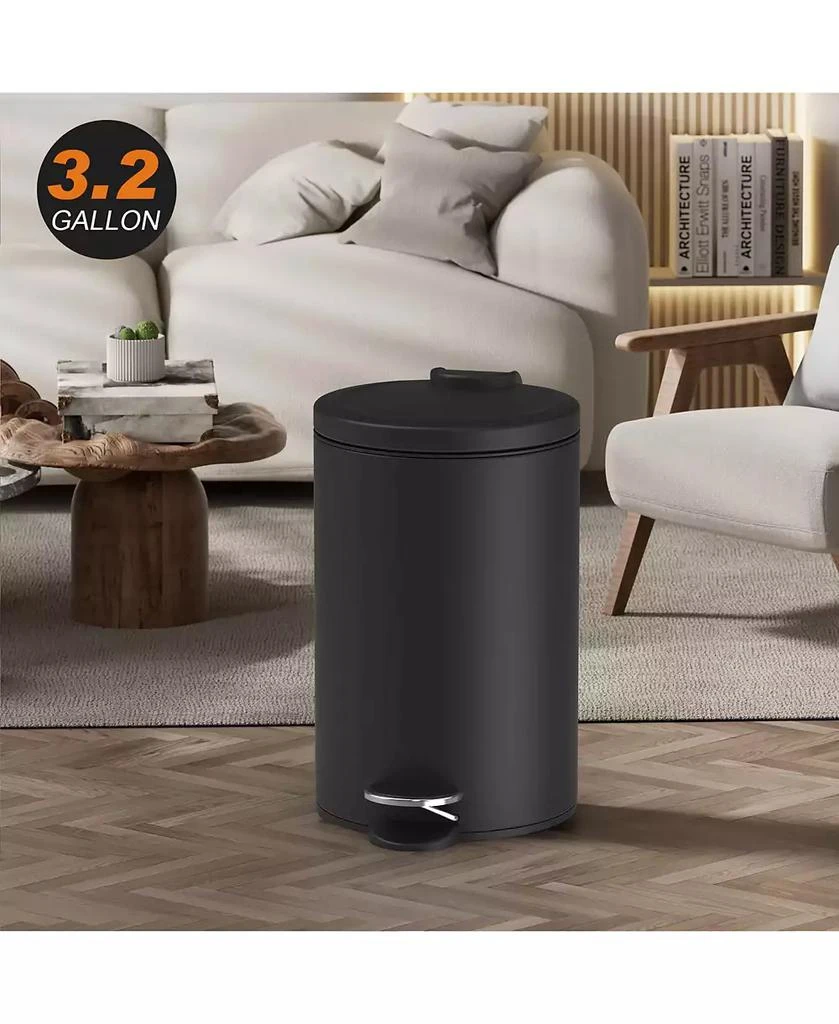 Mega Casa 3.2 + 0.8 Gallon Black Soft-Close Lid Step Trash Can Set 2