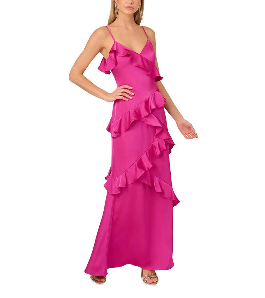 Adrianna By Adrianna Papell Stretch Satin Ruffle Long Dress 1
