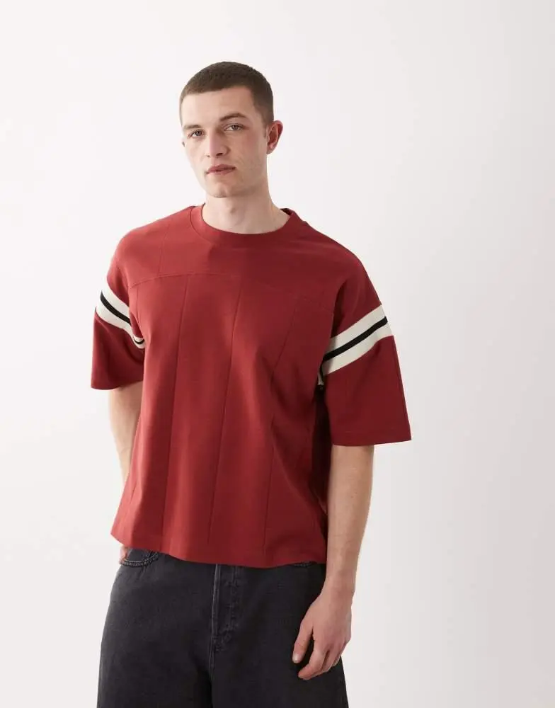 ASOS ASOS DESIGN boxy oversized t-shirt with contrast panel in red wide rib