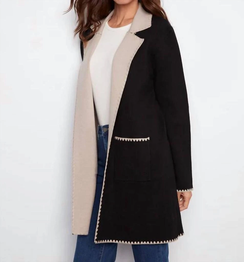 CHARLIE B Charlie B - Solid Cardigan With Blanket Stitch 3