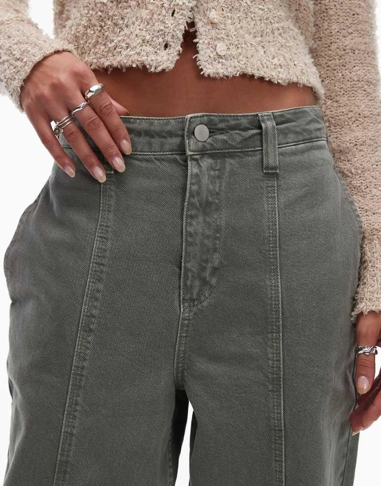 Topshop Topshop seamed straight leg trouser in khaki 5