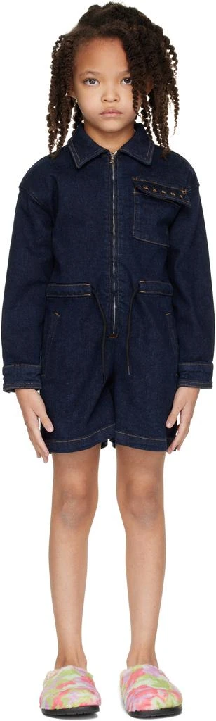 Marni Kids Navy Embroidered-Logo Denim Jumpsuit