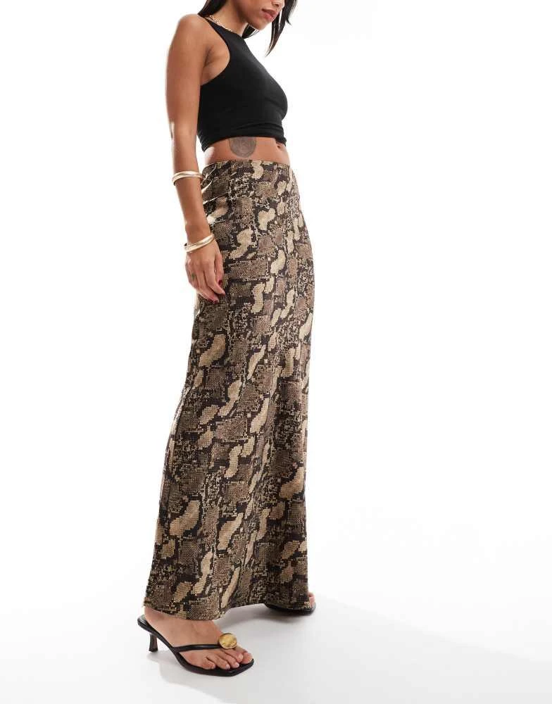Y.A.S. YAS satin high waist maxi skirt in snake print - BROWN 3