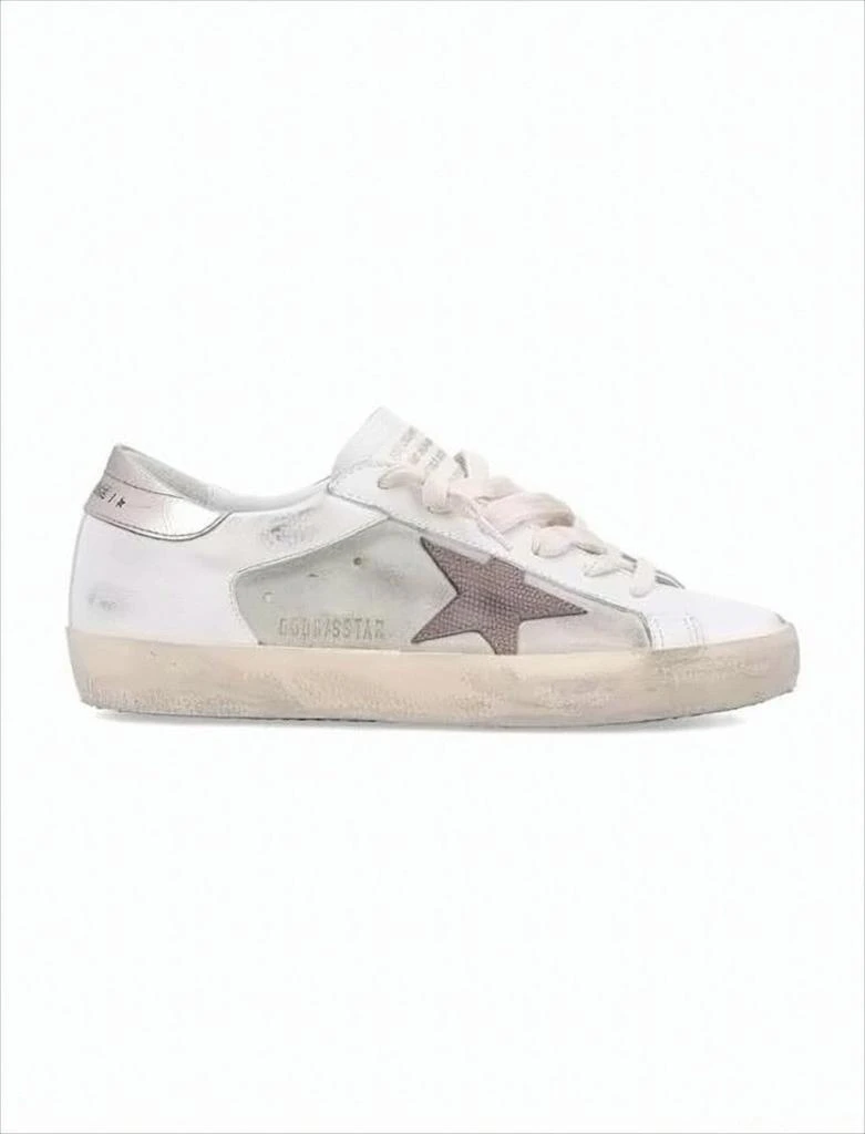 Golden Goose Distressed White Leather Low-Top Sneakers With Grey Suede Star