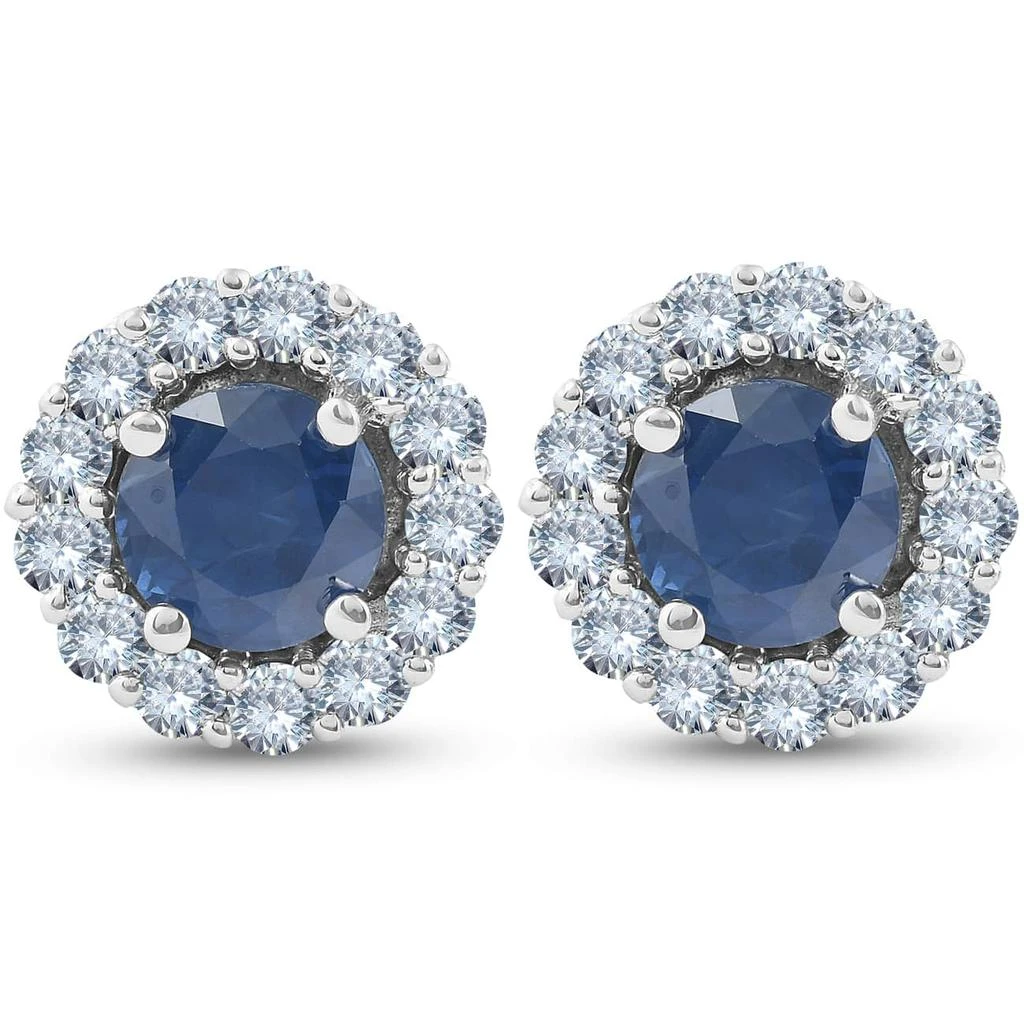 Pompeii3 2 1/5 Ct Halo Diamond
Blue Sapphire Studs 14k White Gold