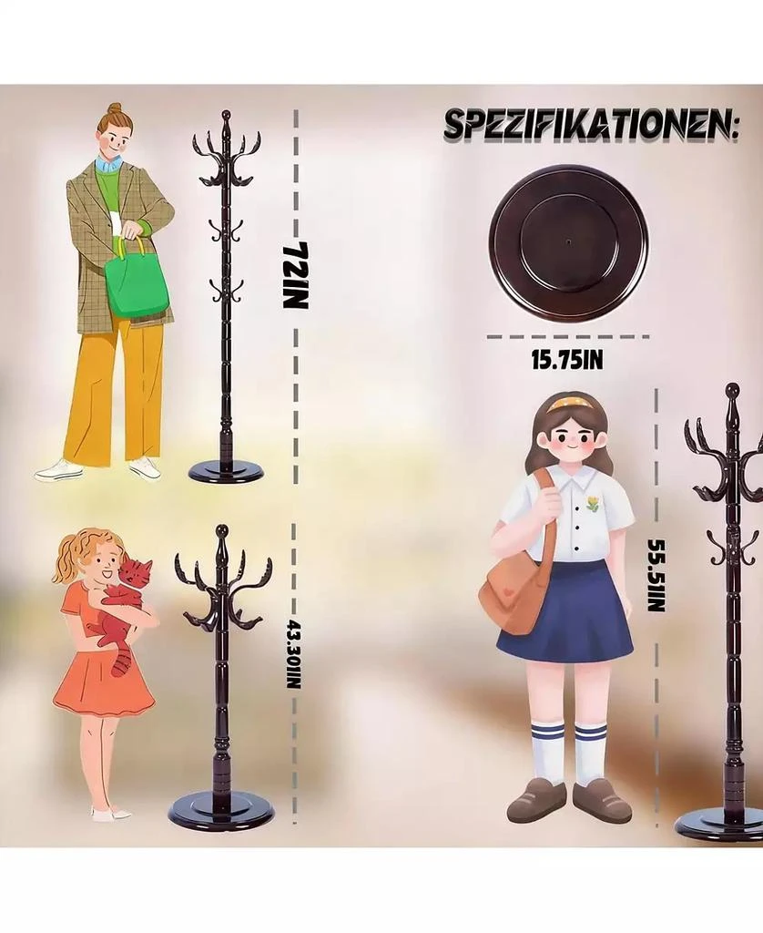 YIGII Wooden Coat Rack with Tree Design, 14 Hooks, Sturdy Base, Vintage Style 4