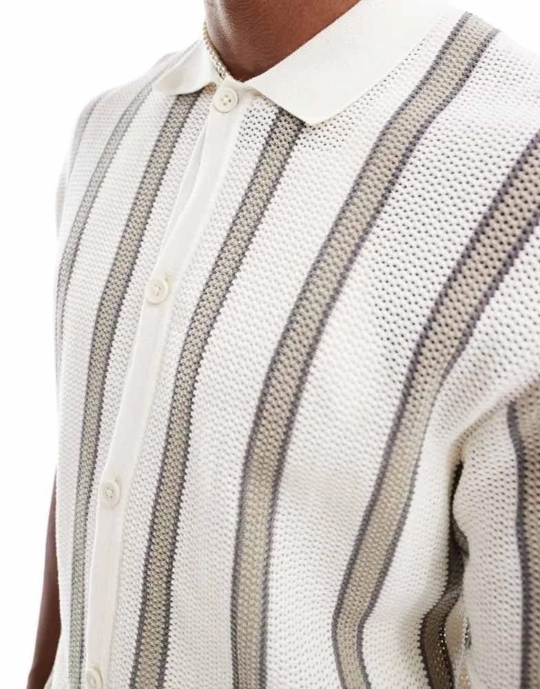 Bershka Berhska crochet stripe shirt in white 3
