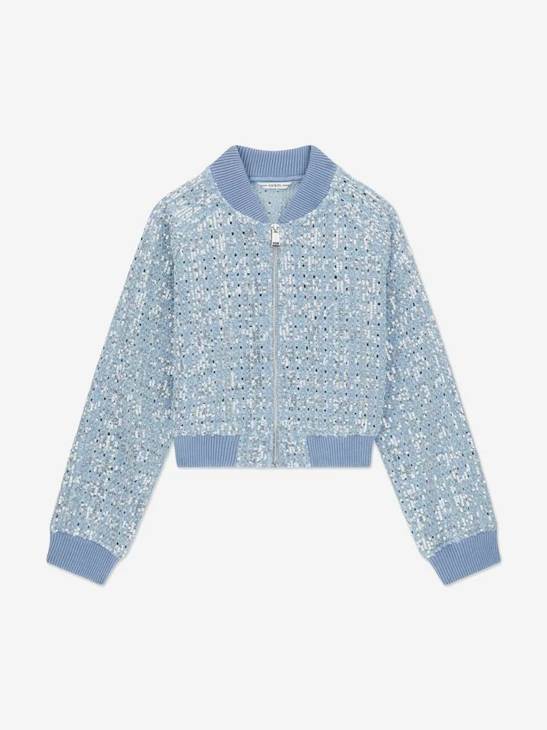 GUESS Guess Girls Sequin Denim Bomber Jacket in Blue