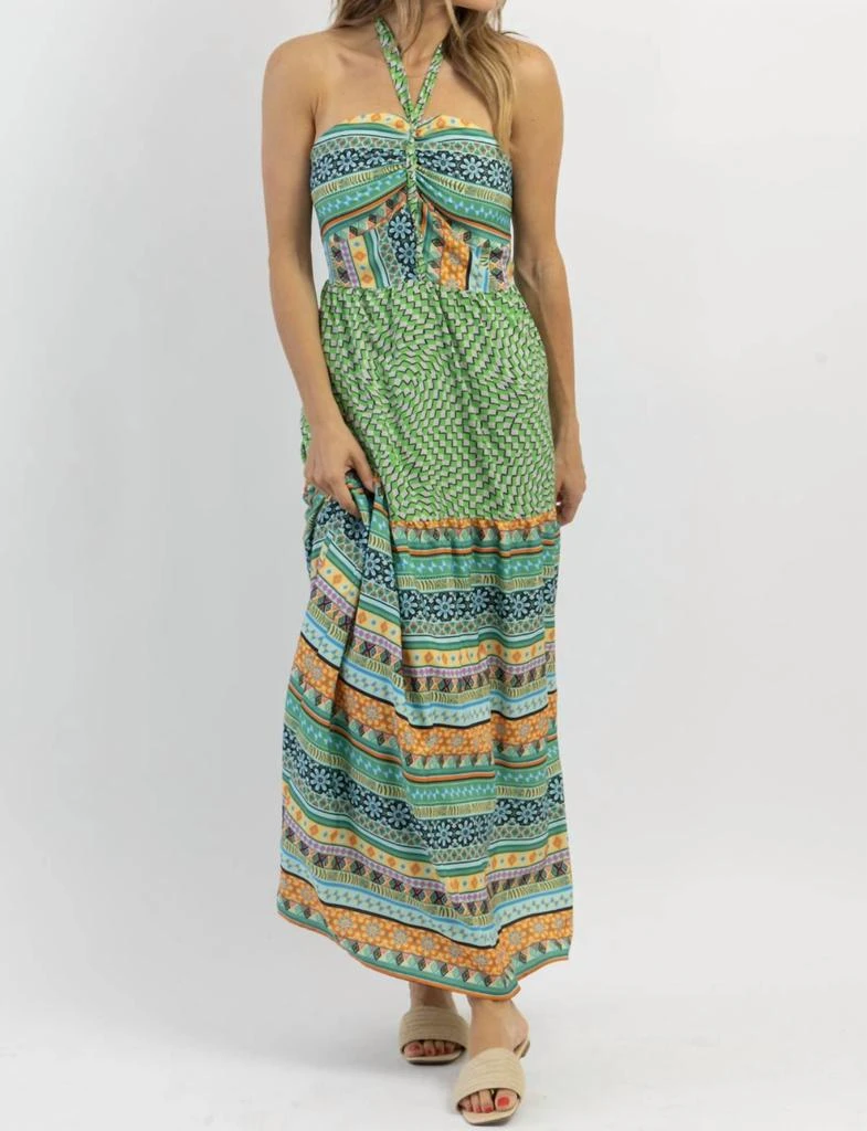 knee length dresses for ladies Davi & Dani Multi Contrast Smocked Bodice Straps Maxi Dress main image 1