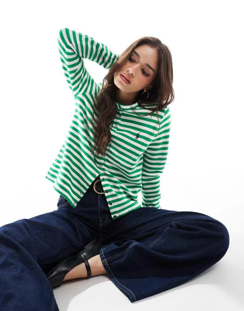 Ralph Lauren Polo Ralph Lauren jersey long sleeve striped cardigan in green and white 1