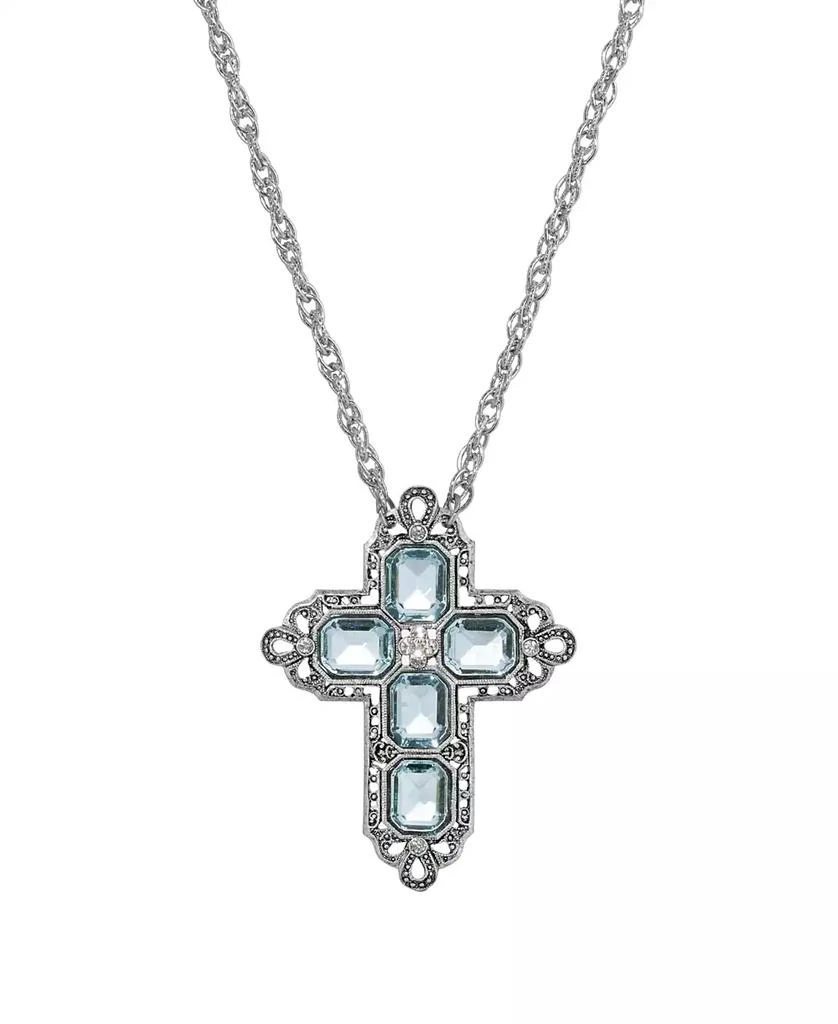 2028 Women
s Pewter Rectangle Light Blue Crystal Cross Chain Necklace 1