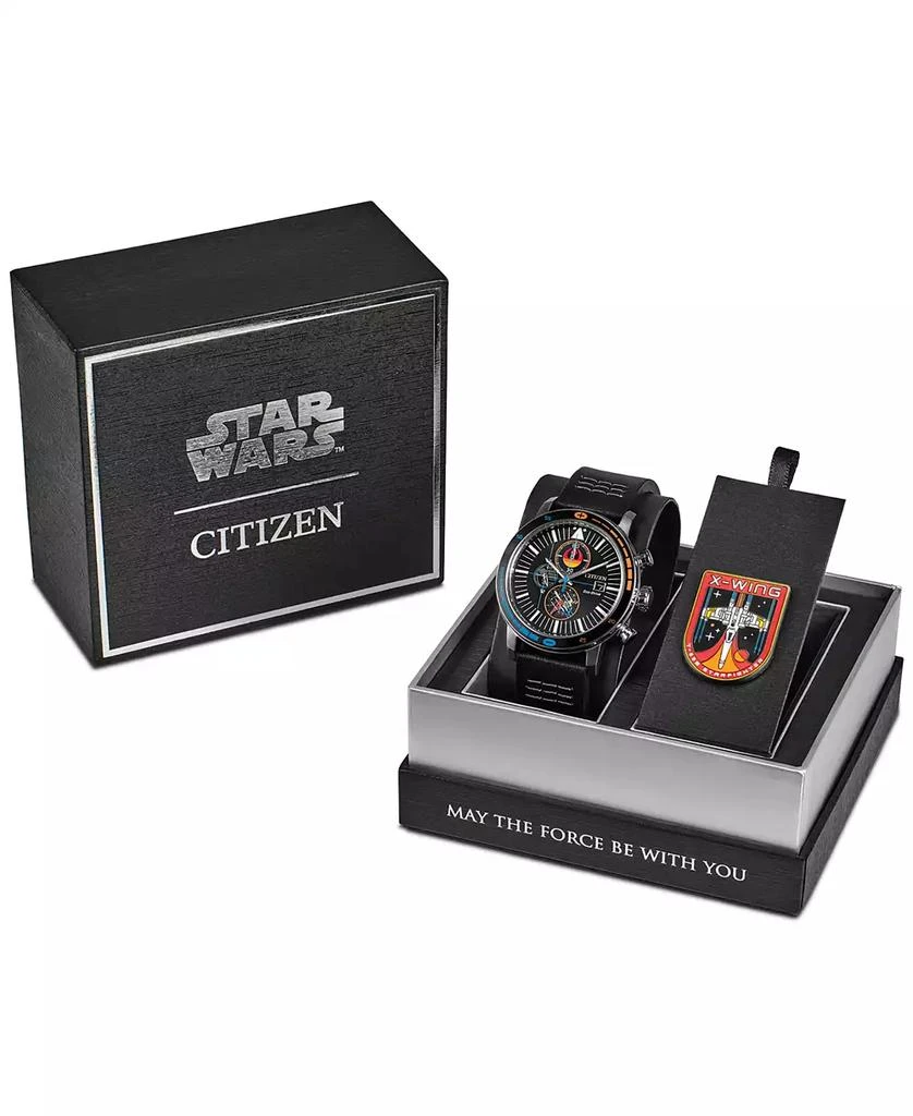 Citizen Eco-Drive Men's Chronograph Star Wars Rebel Starfighter Black Leather Strap Watch 44mm Box Set 5