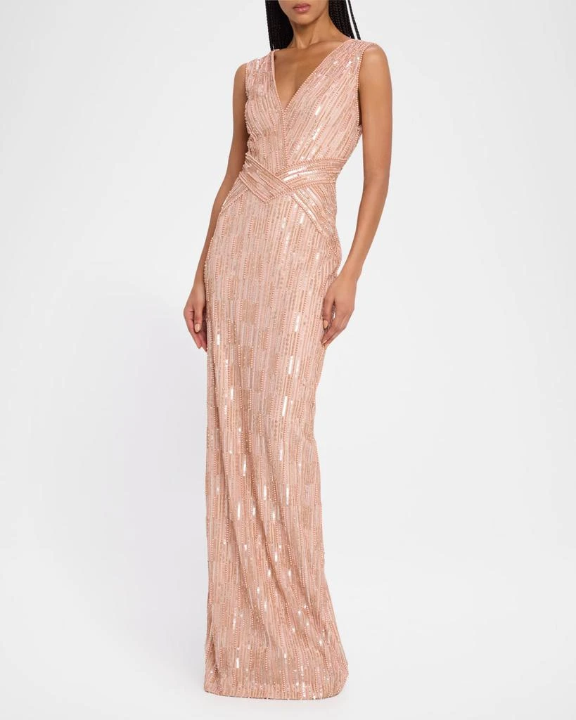 Pamella Roland Column Bead Sequined Tulle Gown 2