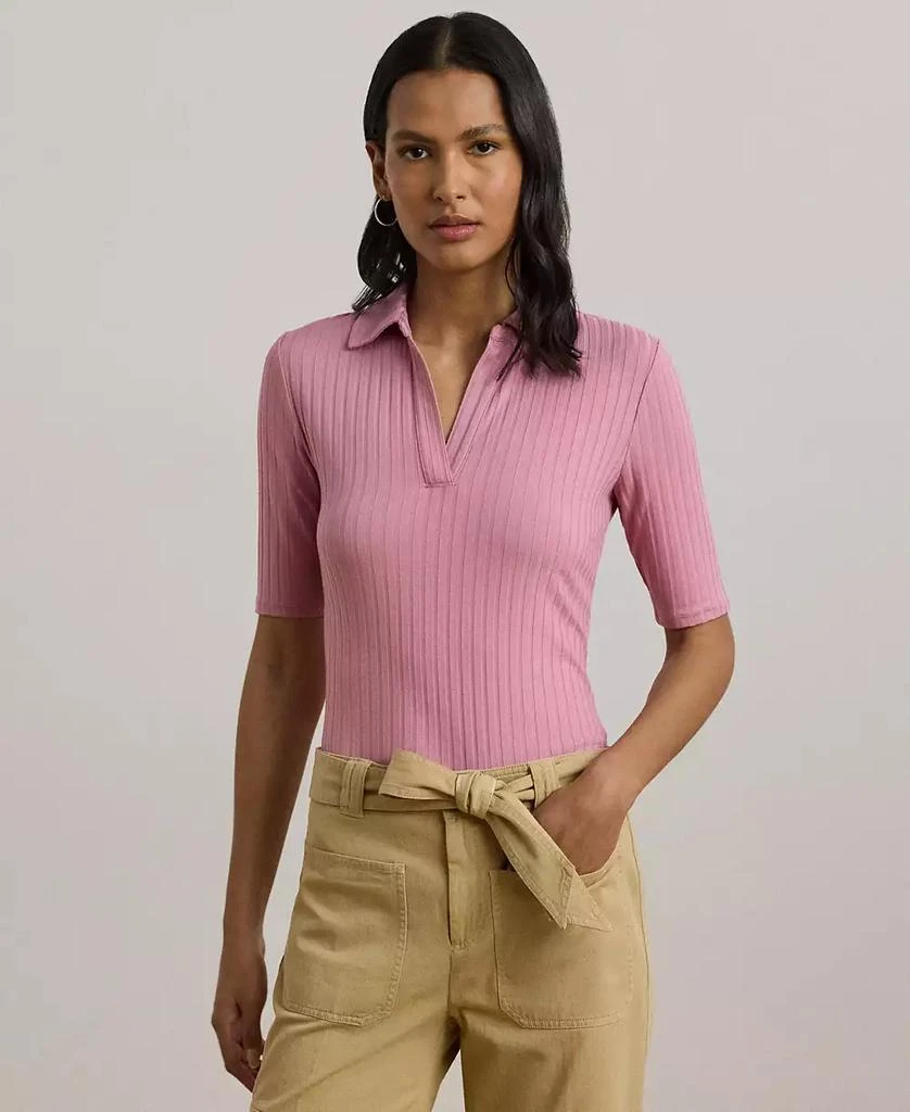 ralph lauren knit dress shirt women's Lauren Ralph Lauren Rib-Knit Long-Sleeve Polo Top