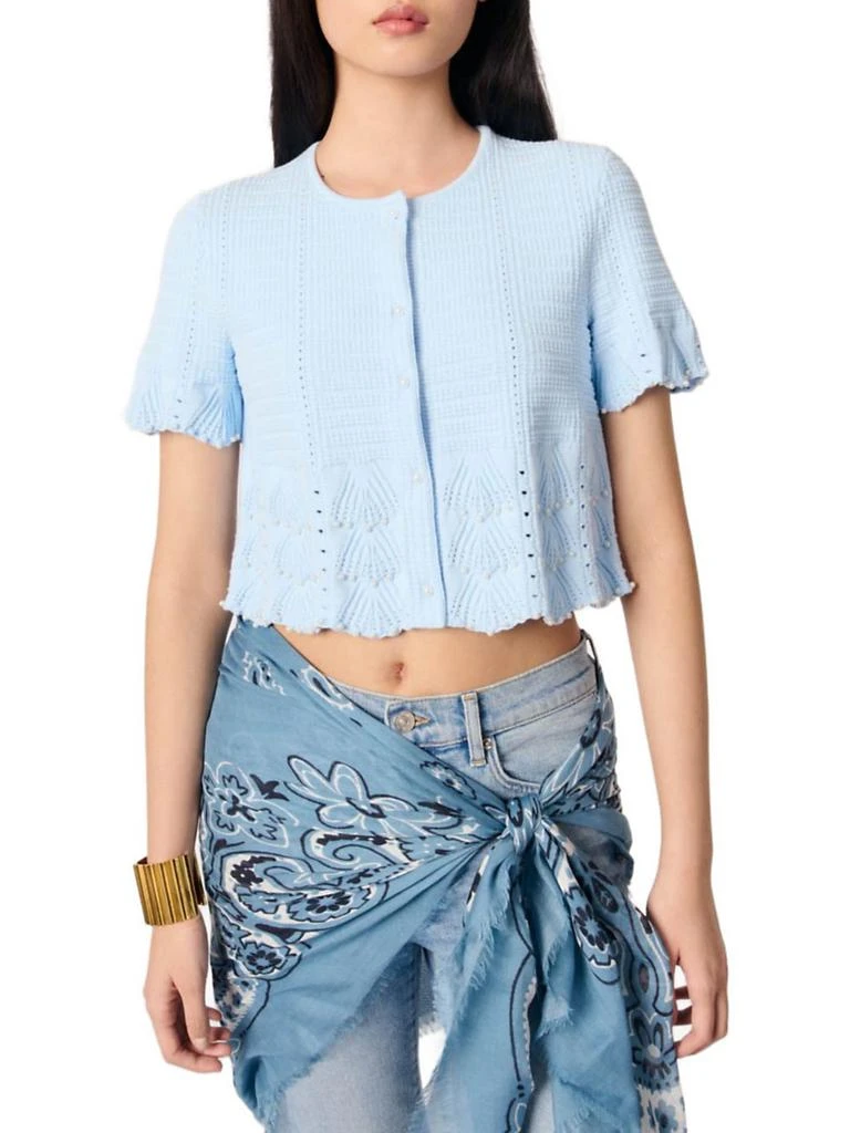 Maje Beaded Pointelle Knit Short Sleeve Cardigan 5