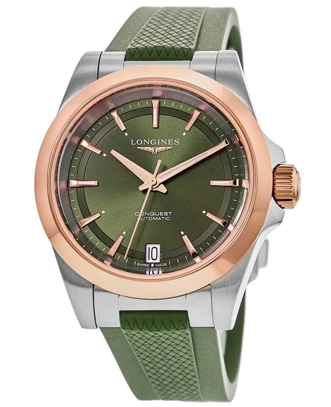 Longines Longines Conquest Automatic Green Dial 18K Rose Gold Plated Bezel Rubber Strap Women's Watch L3.430.5.02.9 1