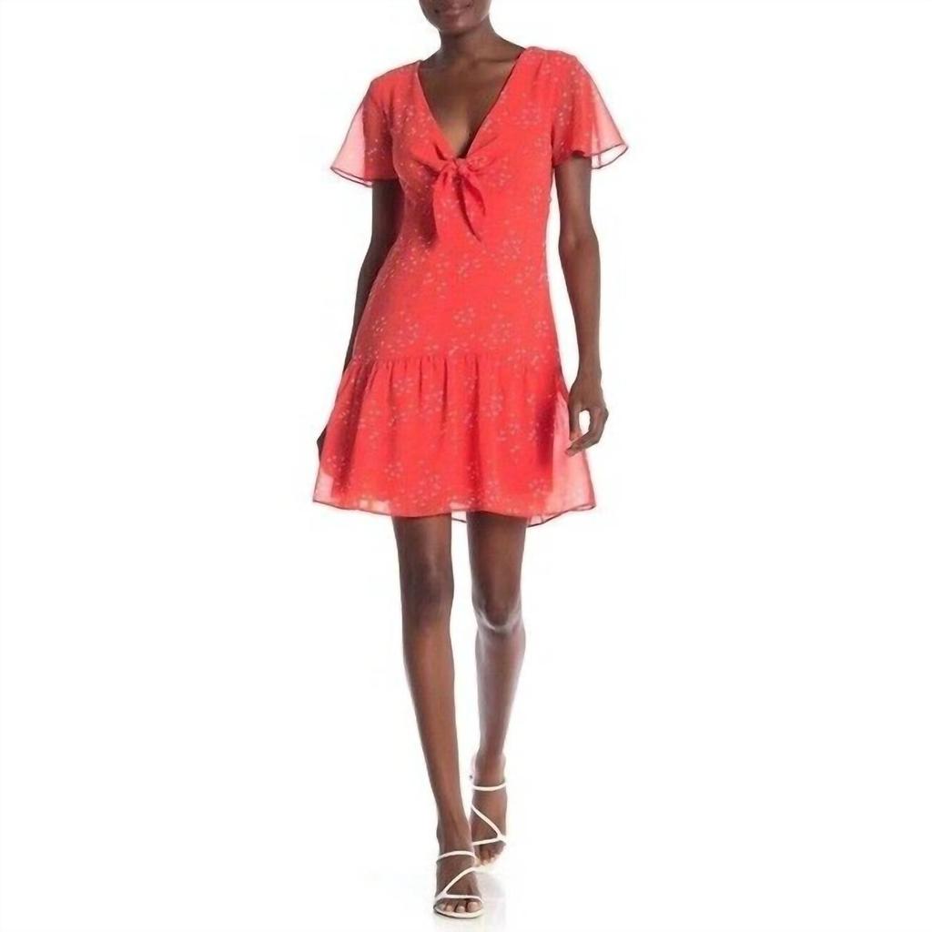 Willow & Clay Heart Print Front Tie Ruffle Hem Chiffon Dress In Red