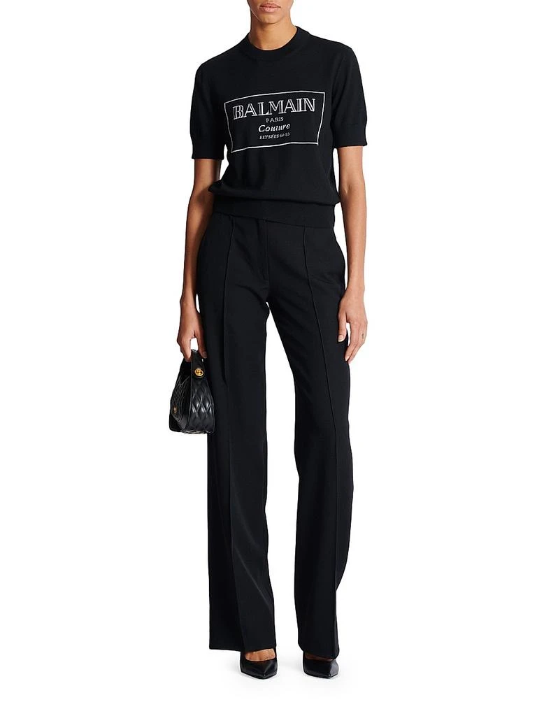 Balmain Logo Merino Wool Short-Sleeve Bi-Color Knit Top 2