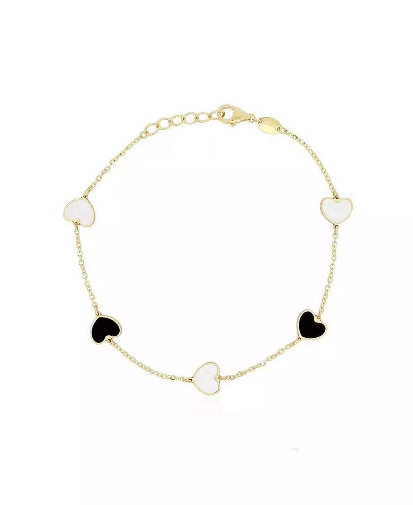 The Lovery Mother of Pearl and Onyx Heart Station Bracelet 14K Gold