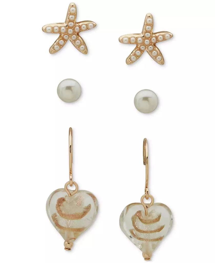 Lonna & Lilly Gold-Tone 3-Pc. Set Imitation Pearl Stud & Stone Drop Earrings 1