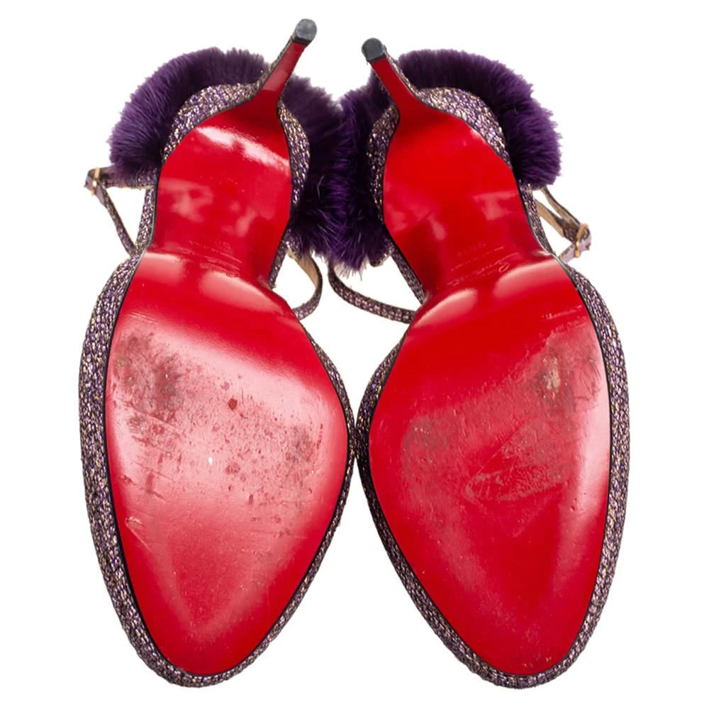 Christian Louboutin Christian Louboutin Purple Glitter Fabric/Mink Crazy Fur D'orsay Pump Size 39.5 6